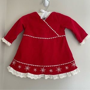 Hanna Andersson Red Corduroy Snowflake Baby Dress, size 60 (3-6m)